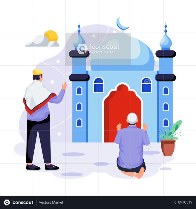 People are doing Namaz in mosque  Illustration