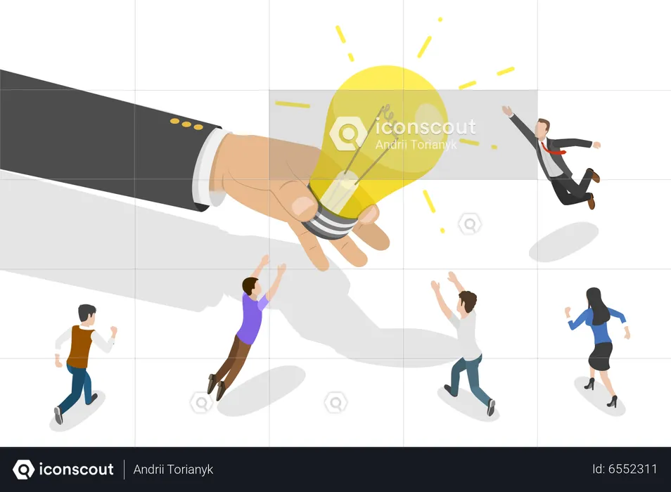 People are Fighting for the Light Bulb Giving Them by a Big Hand  Illustration