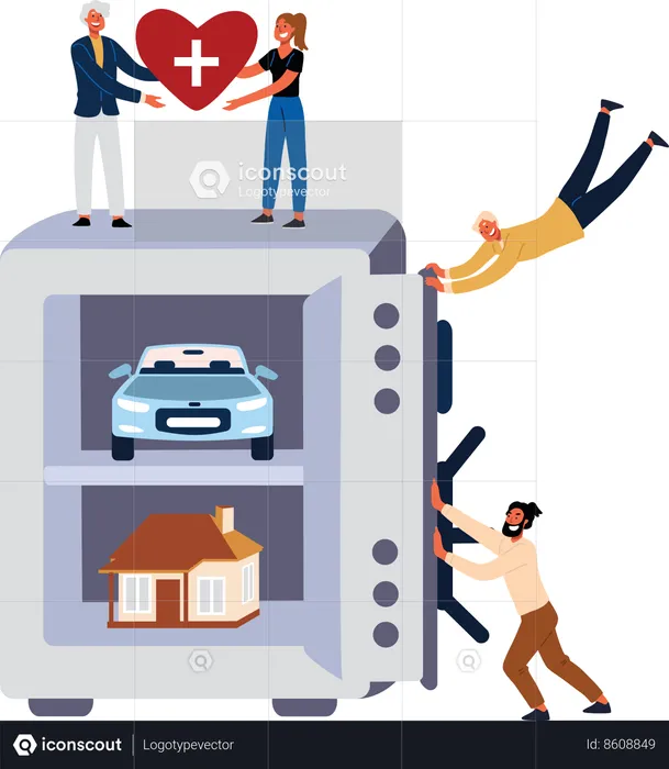 People are insuring their car, house and health  Illustration