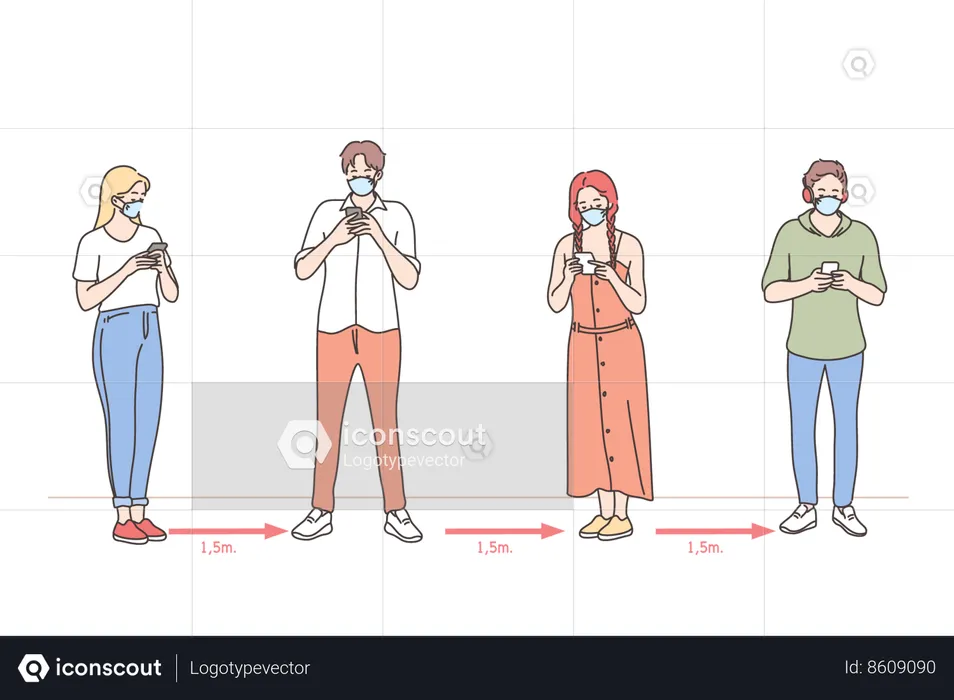 People are maintaining social distancing  Illustration