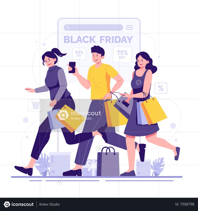 People are running for discounts on black friday  Illustration