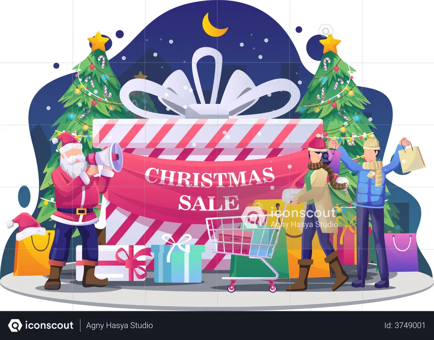 People are shopping with Santa Claus  Illustration