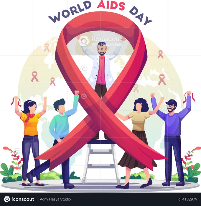People around the World Celebrate World AIDS Day  Illustration