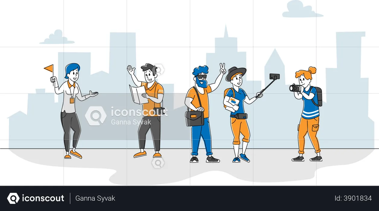 People at a tourist spot taking pictures  Illustration