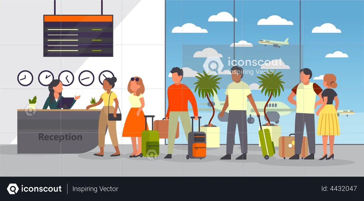 People at airport check in reception  Illustration