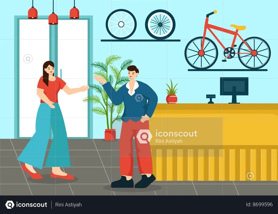 People At Bicycle Store  Illustration