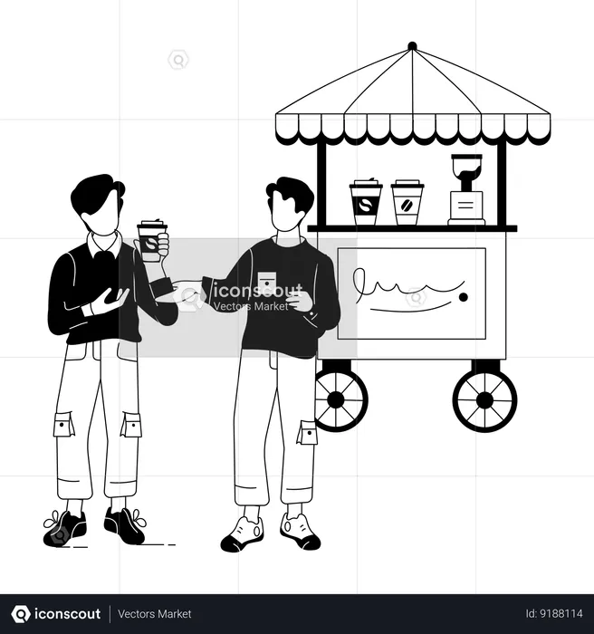 People at Coffee Cart  Illustration