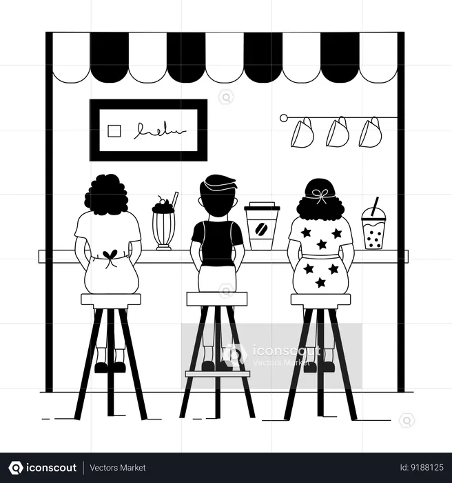 People at Coffee Counter  Illustration