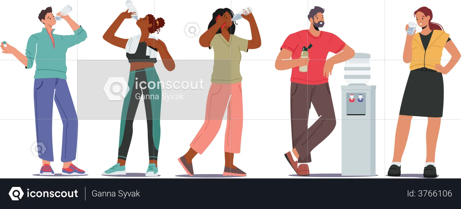 People at gym drinking water  Illustration