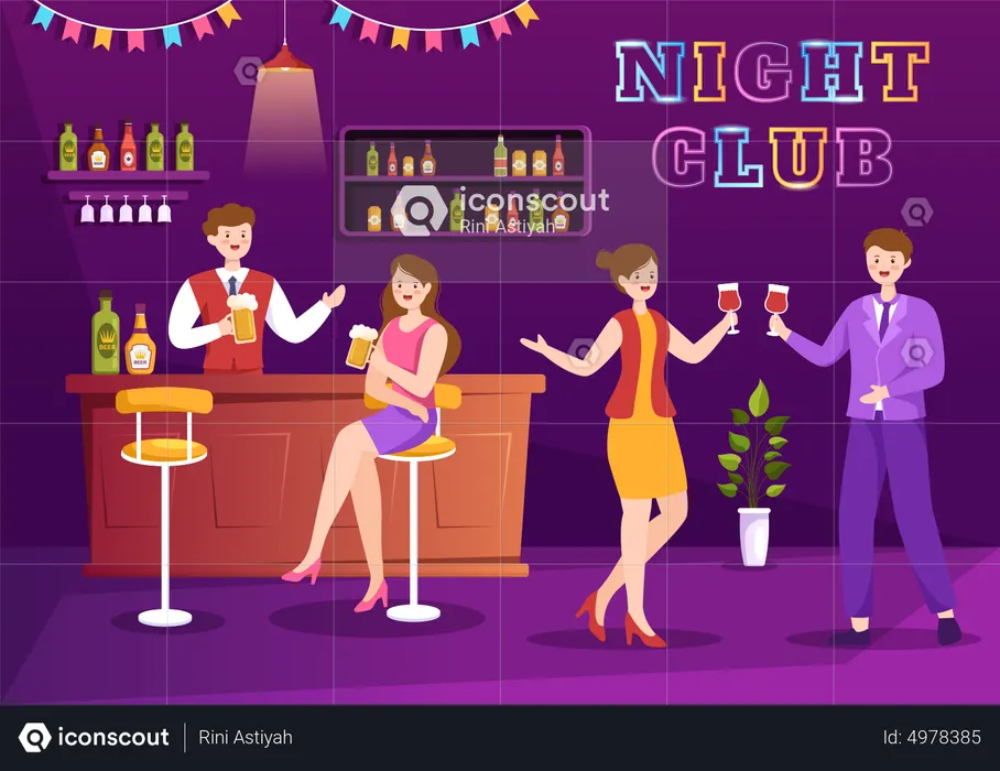 People At Night Club  Illustration