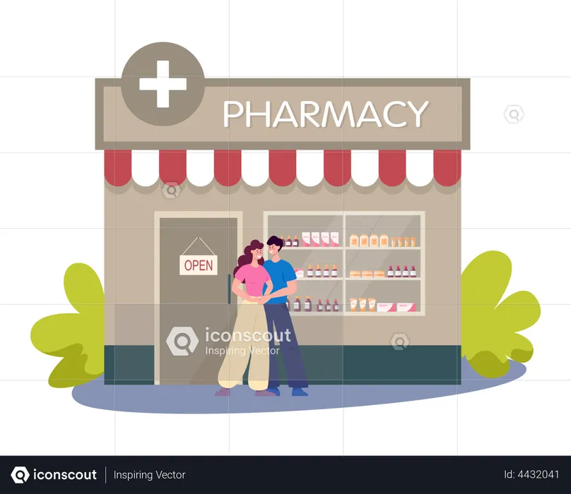 People at Pharmacy Shop  Illustration