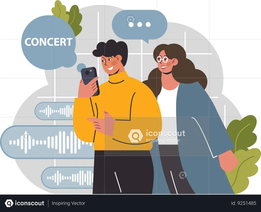 People attending online concert  Illustration