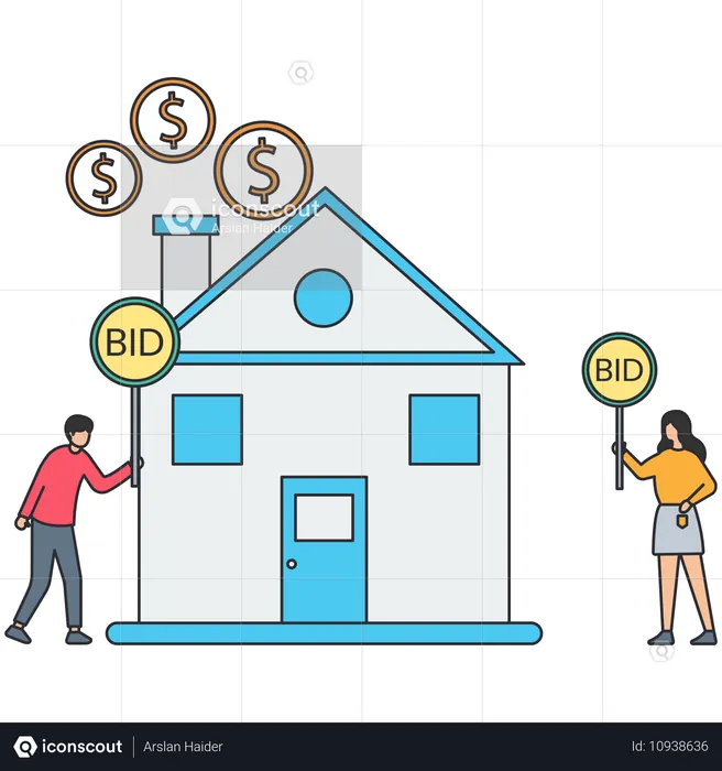 People bidding for house  Illustration