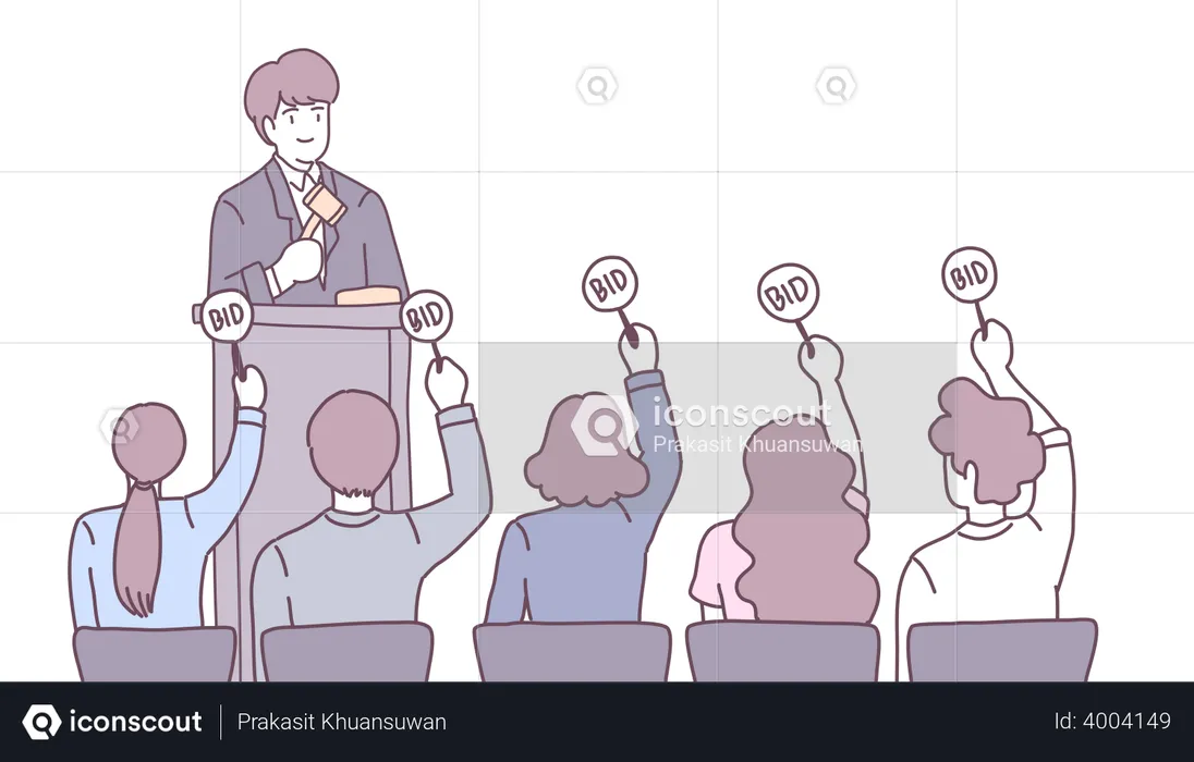People bidding in auction  Illustration