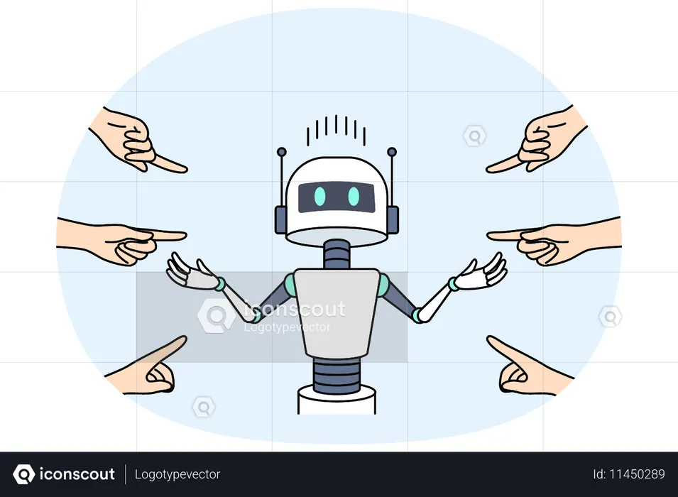 People blame robot for unemployment and point fingers at cyborg due to development AI  Illustration