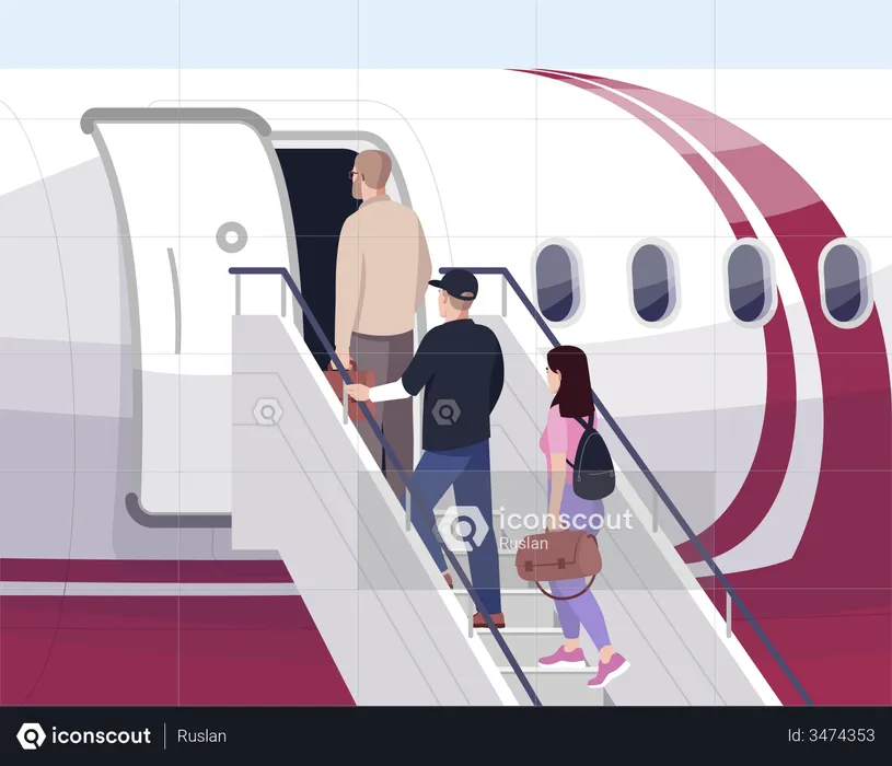 People boarding aeroplane  Illustration