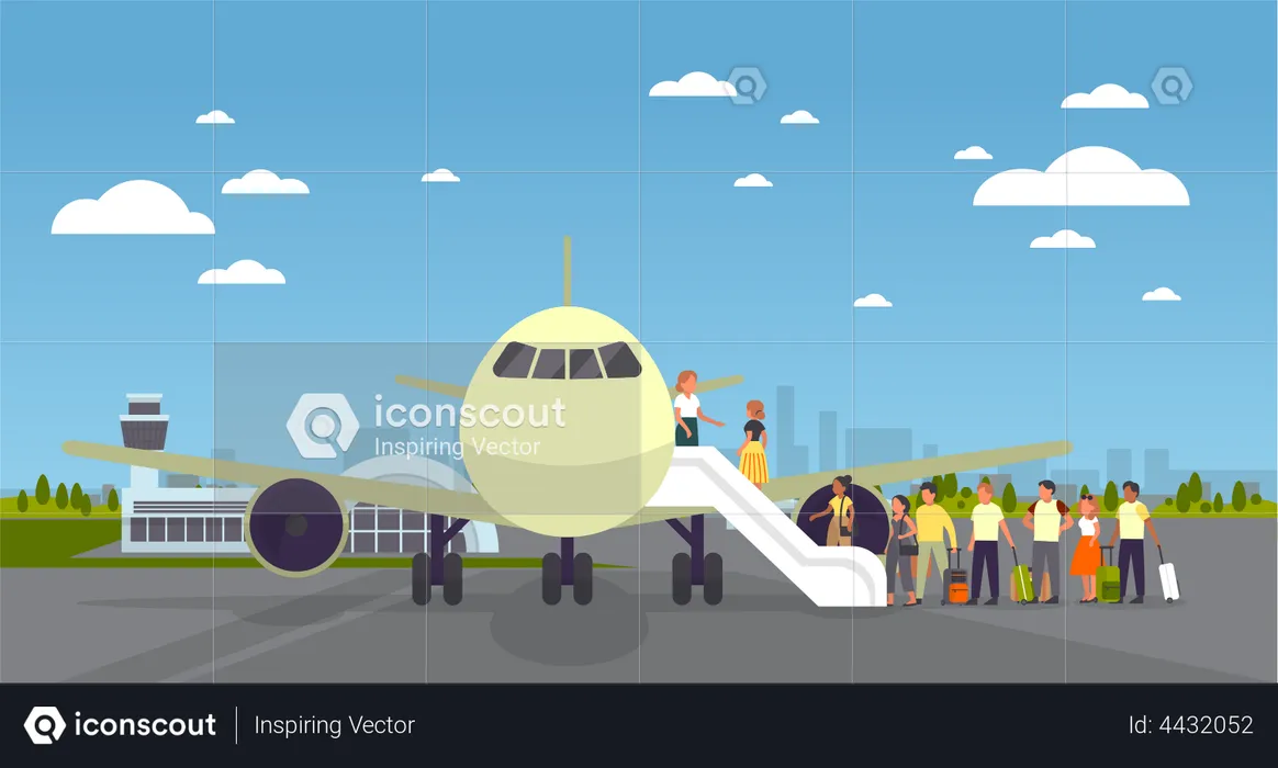 People Boarding on the airplane  Illustration