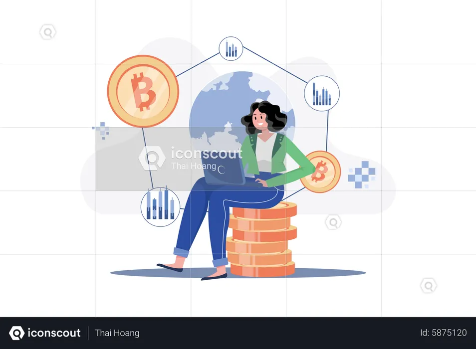 People Building Blockchain Network  Illustration
