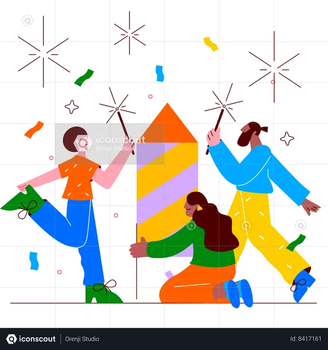 People bursting fire crackers on occasion of new year  Illustration