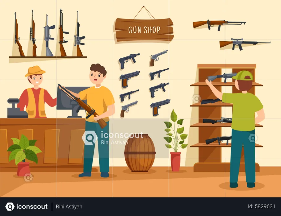 People buy guns from gun shop  Illustration