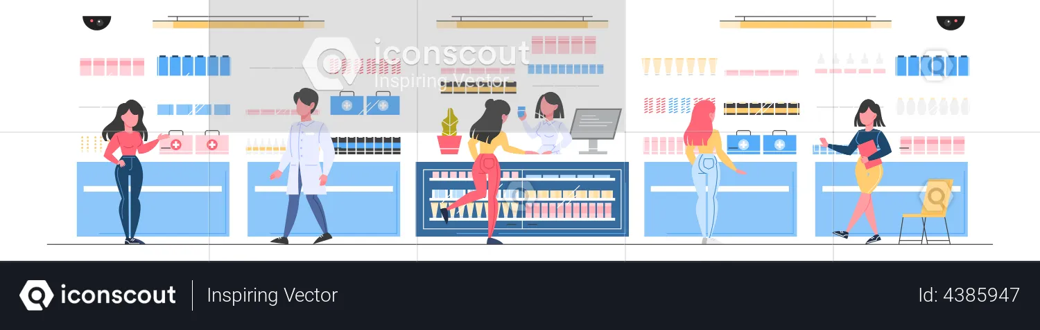 People buying medicine from drugstore  Illustration