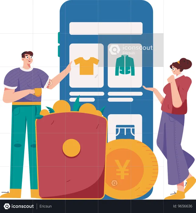 People buying product on digital shop  Illustration