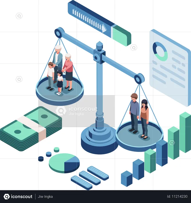 People calculating age dependency ratio  Illustration