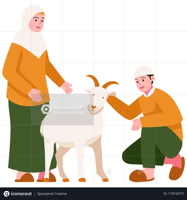 People caring for Goat  Illustration