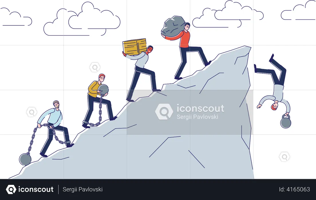 People carry burden off the cliff  Illustration