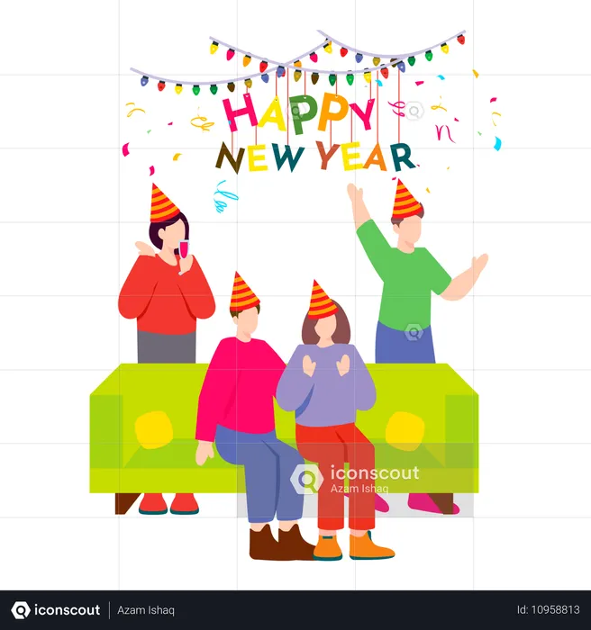 People celebrate and have fun during New Year festivities  Illustration