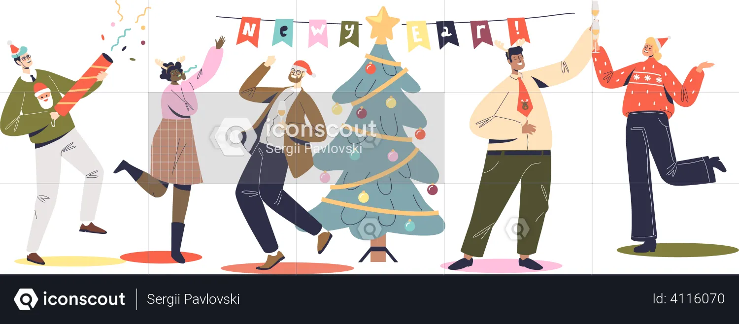 People celebrate Christmas  Illustration