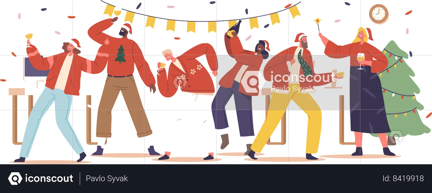 People celebrate Christmas Party  Illustration