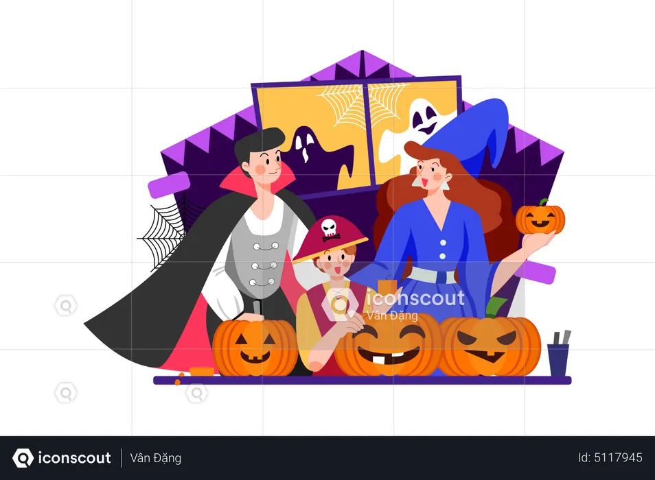 People celebrate Halloween day  Illustration