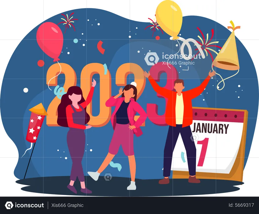 People celebrate new year 2023  Illustration