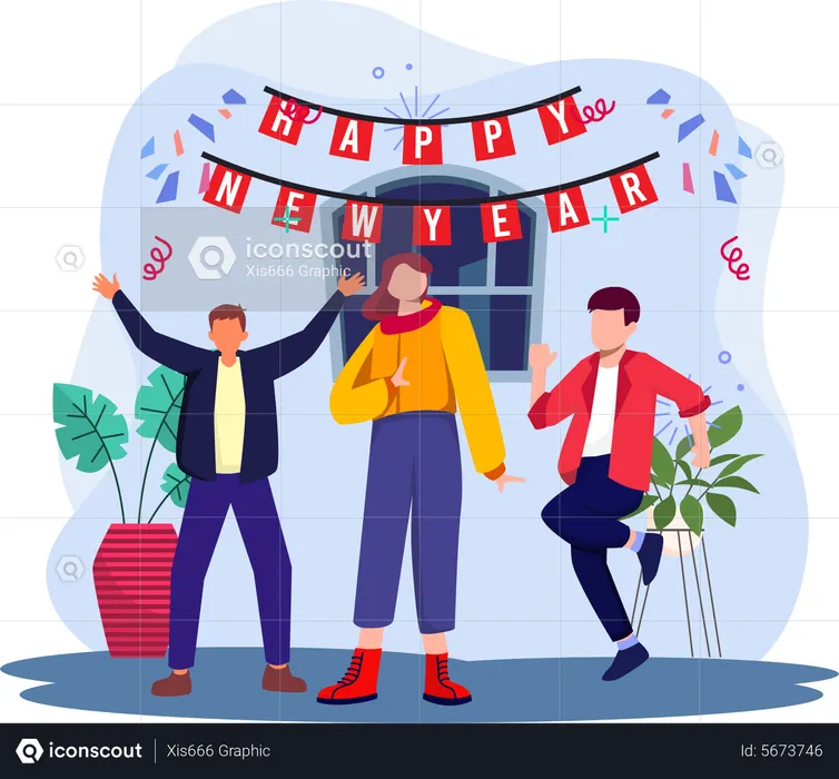 People Celebrate New Year Illustration - Festival & Days Illustrations