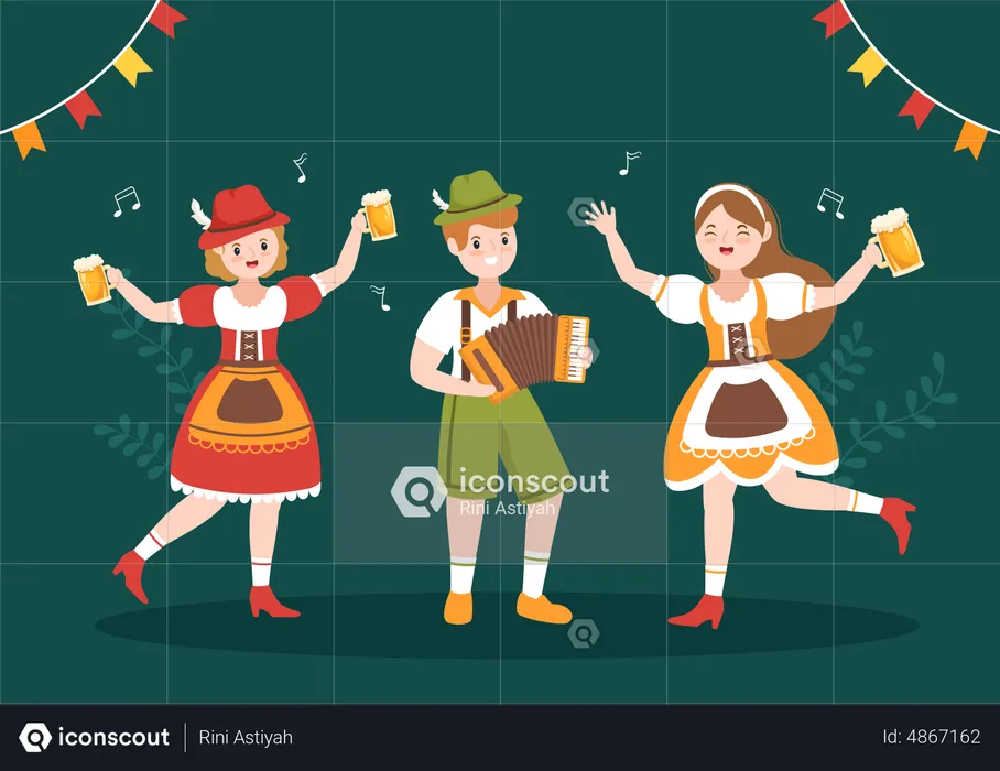 People celebrate Oktoberfest festival  Illustration