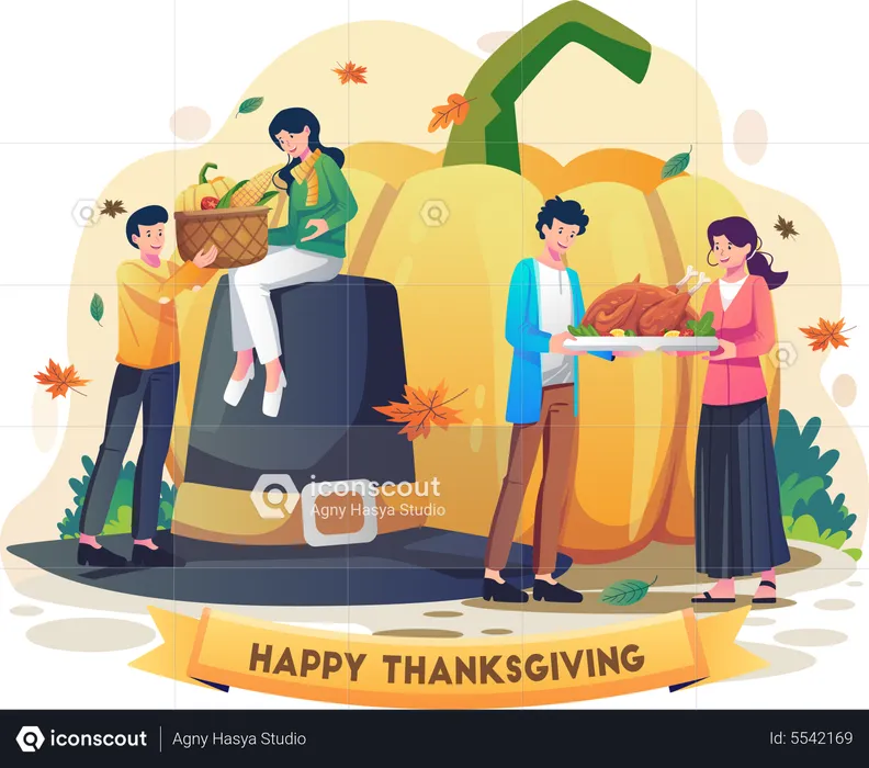 People Celebrate Thanksgiving Day  Illustration