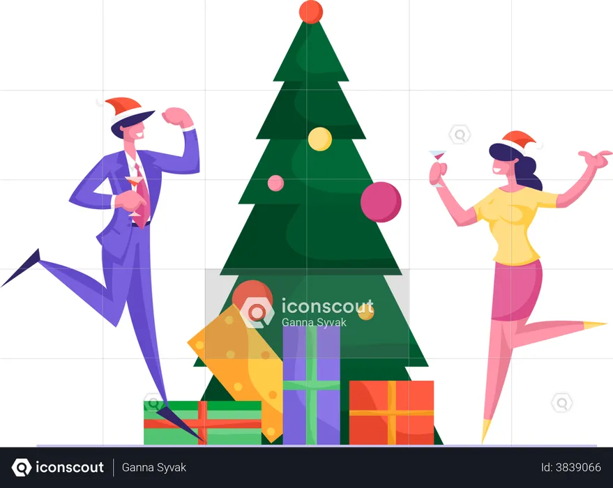 People Celebrate Xmas Party in Office  Illustration