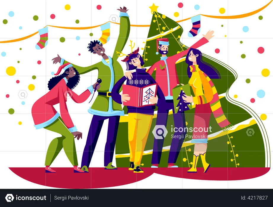 People celebrating christmas  Illustration