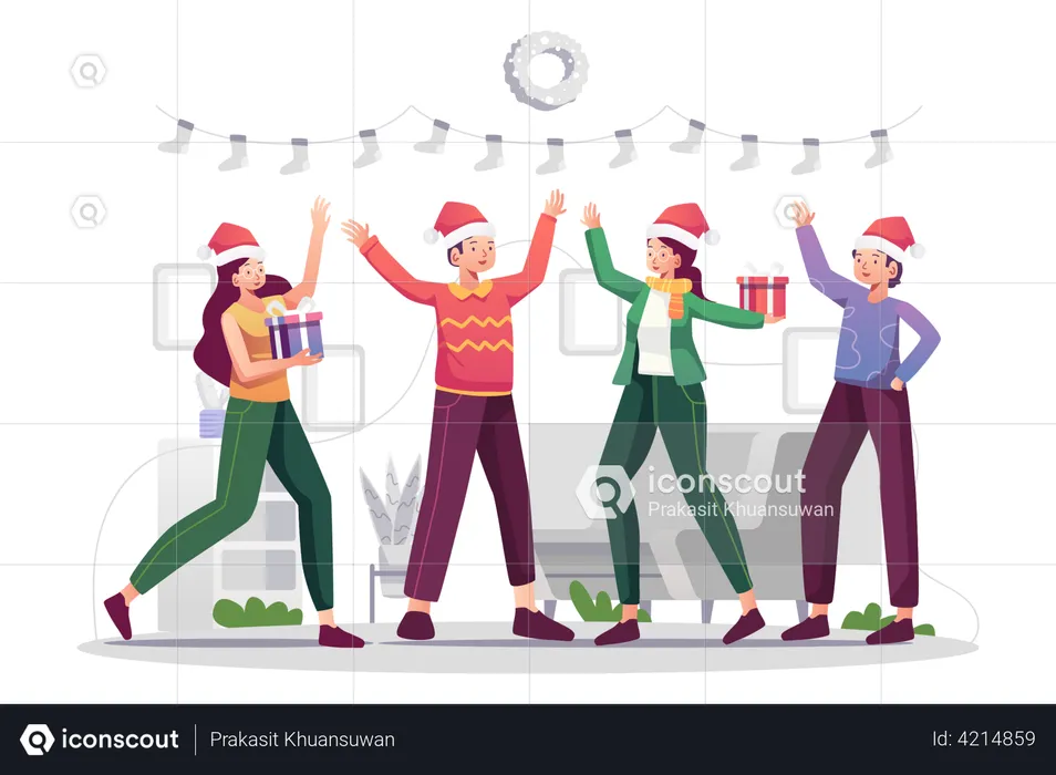 People celebrating Christmas evening  Illustration