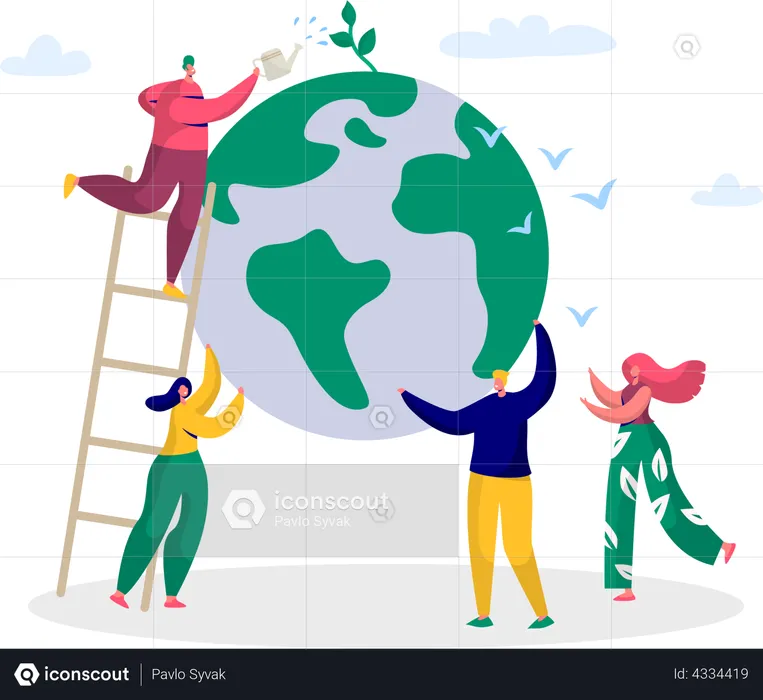 People celebrating earth day together  Illustration