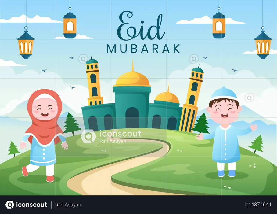 People celebrating Eid Al-Fitr  Illustration