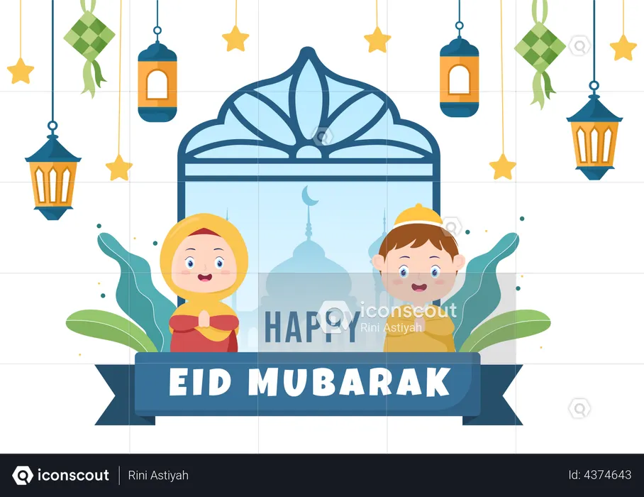 People celebrating Eid Al-Fitr  Illustration