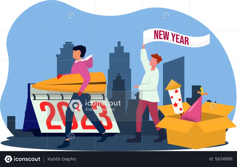 People celebrating new year 2023  Illustration