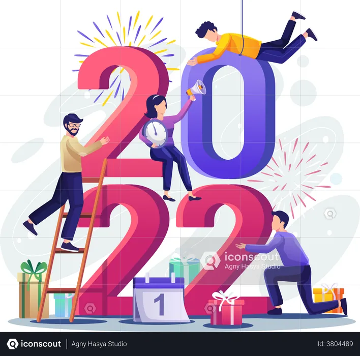 People celebrating New year together  Illustration