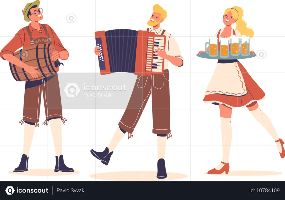 People Celebrating Oktoberfest With Music And Beer  Illustration