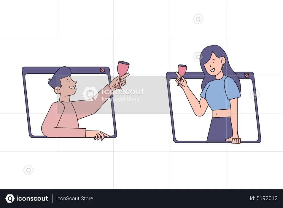 People Celebrating Online Party  Illustration