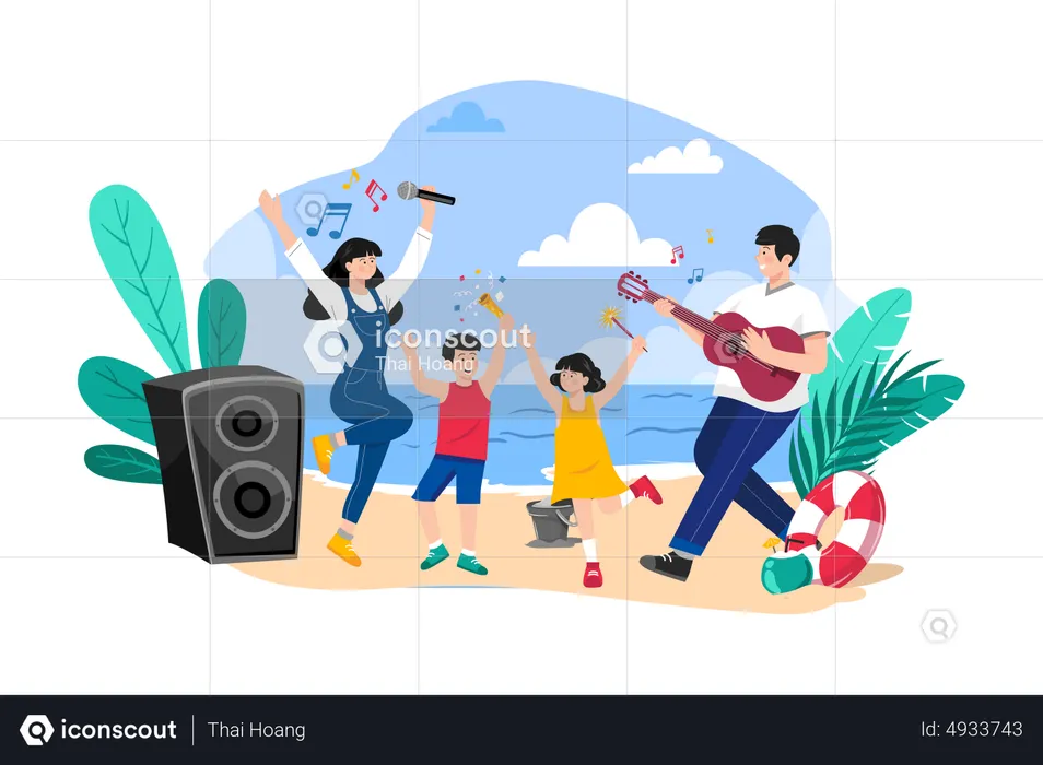 People celebrating summer day at the beach  Illustration