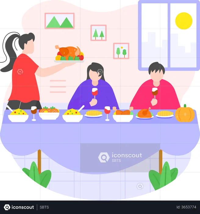 Family Meal on Thanksgiving  Illustration