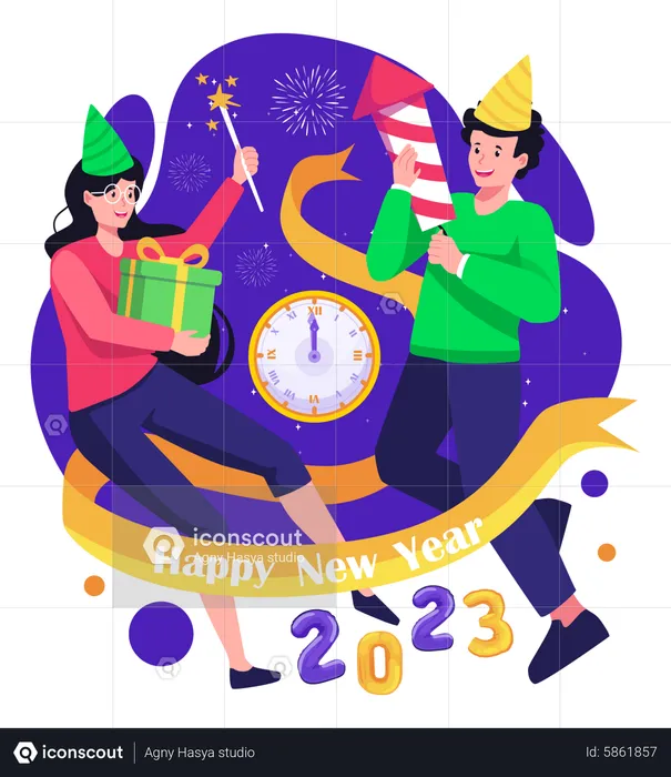 People Celebrating The New Year 2023  Illustration